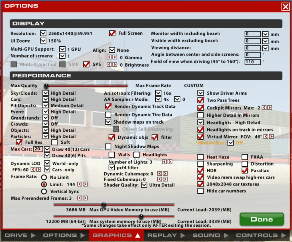 My graphics settings for Valve Index and iRacing