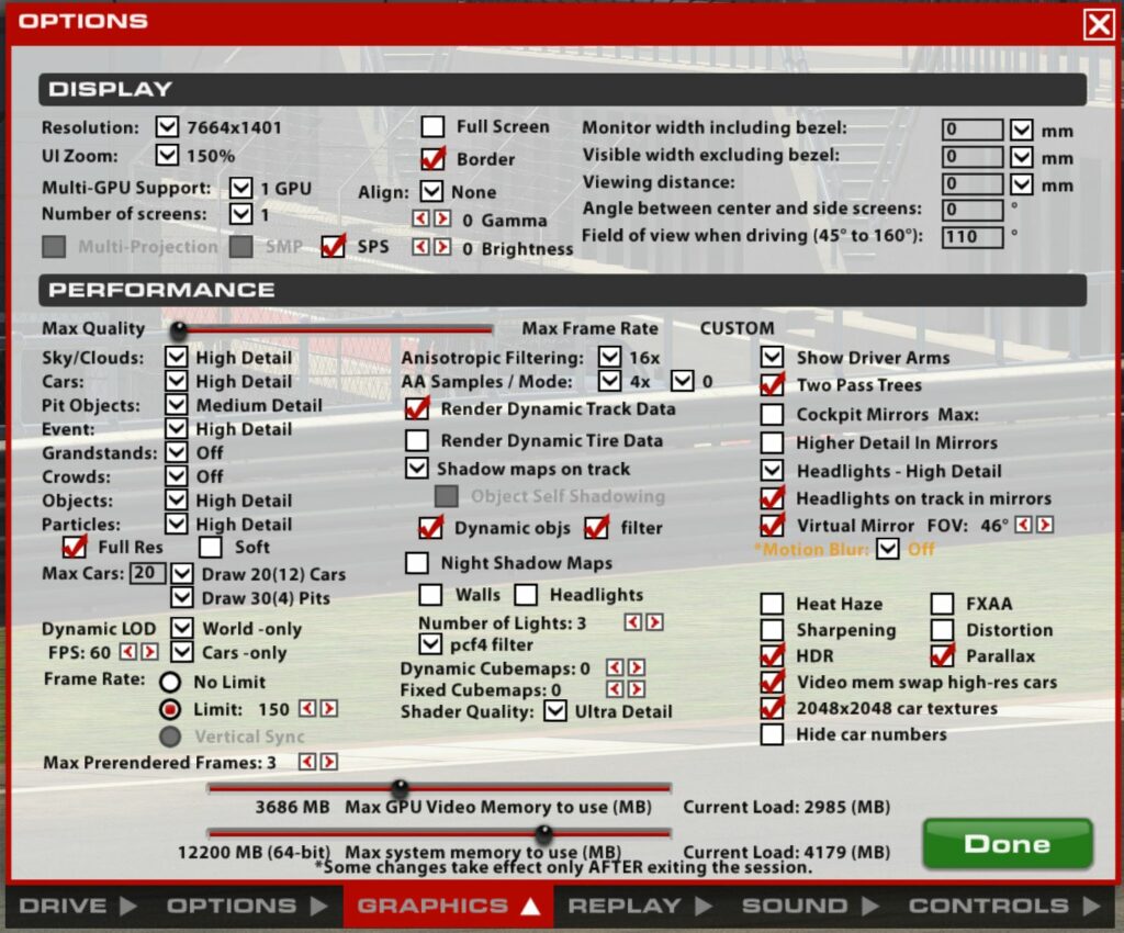 iRacing Graphics settings