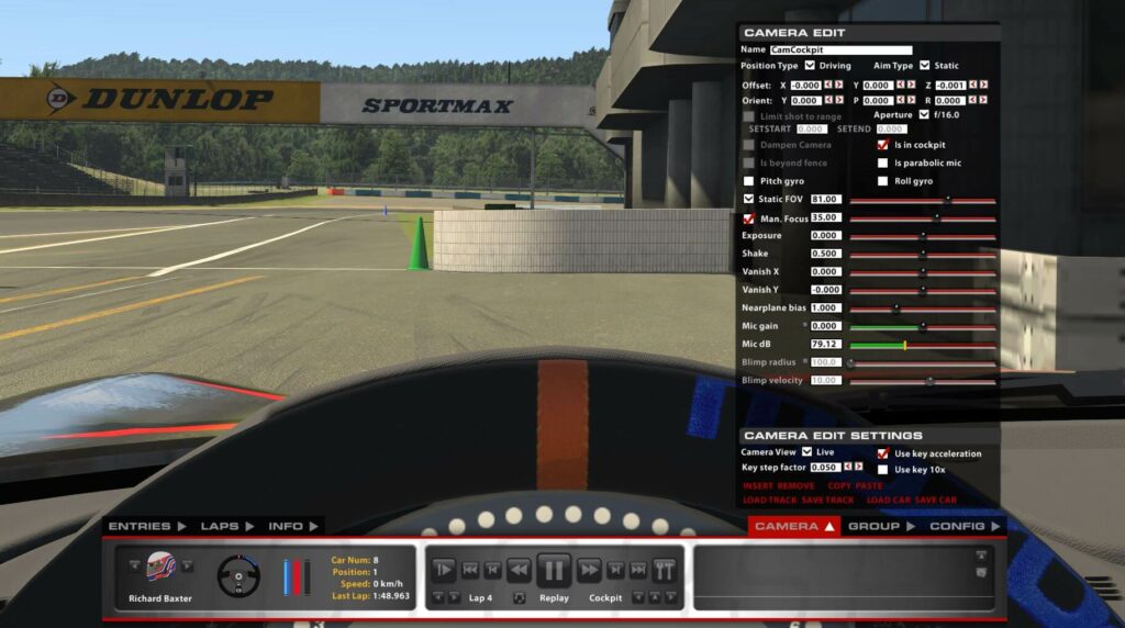 camera options screen in iRacing