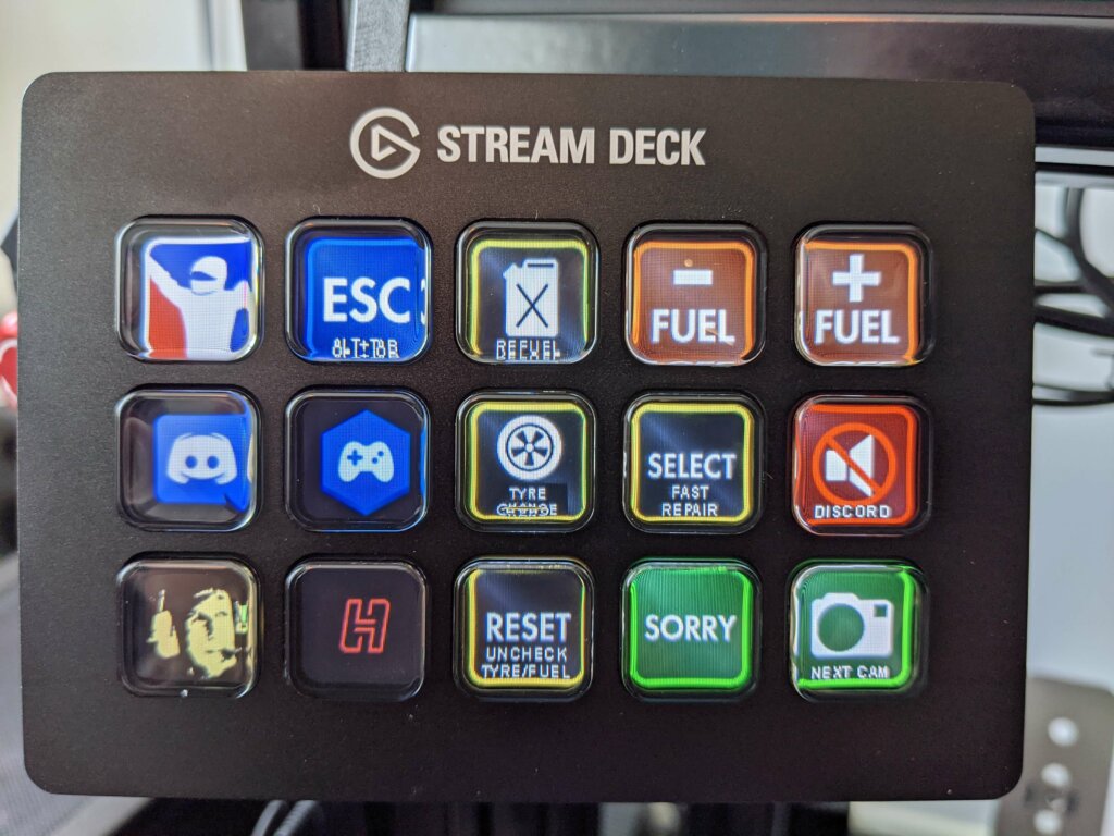 My Stream Deck layout for Endurance racing in iRacing