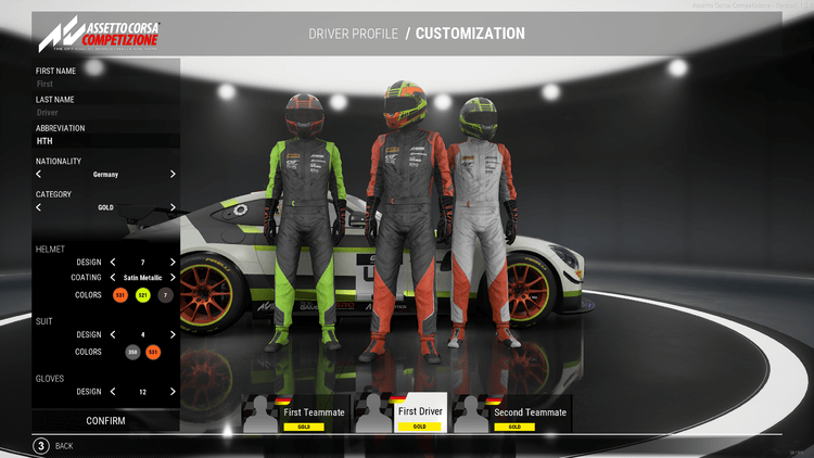 Customise your driver's helmet and racing suit