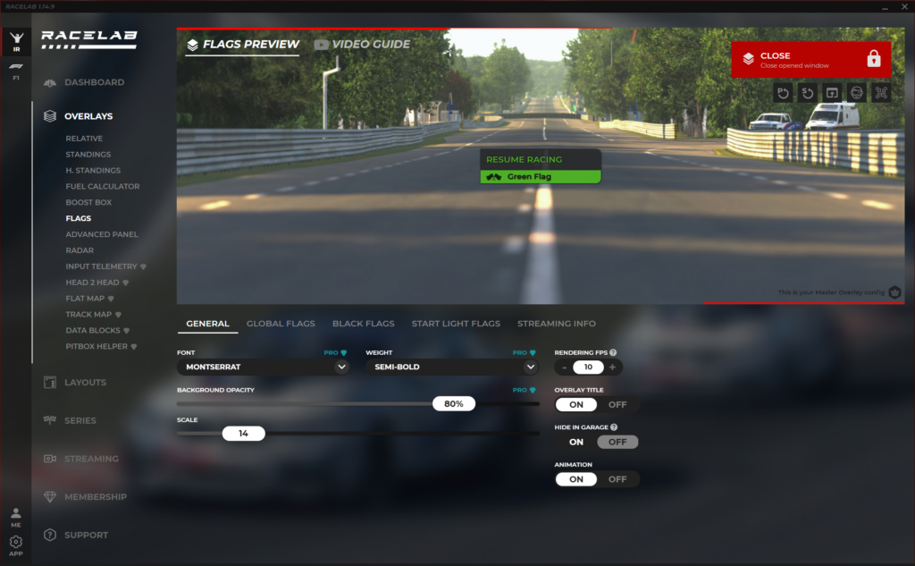 The Flags overlay in Racelabapp