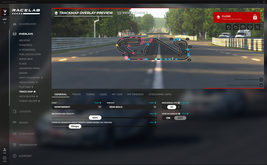 Track map overlay in iRacing