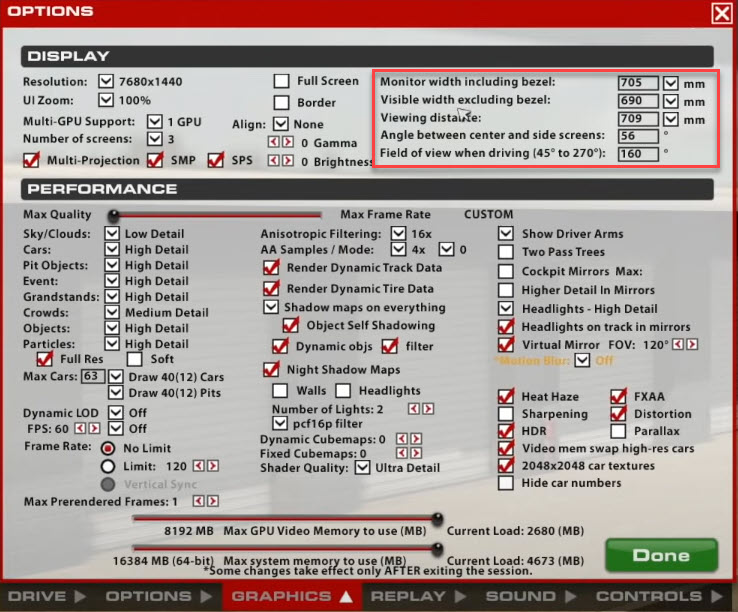 iRacing Display options dialogue