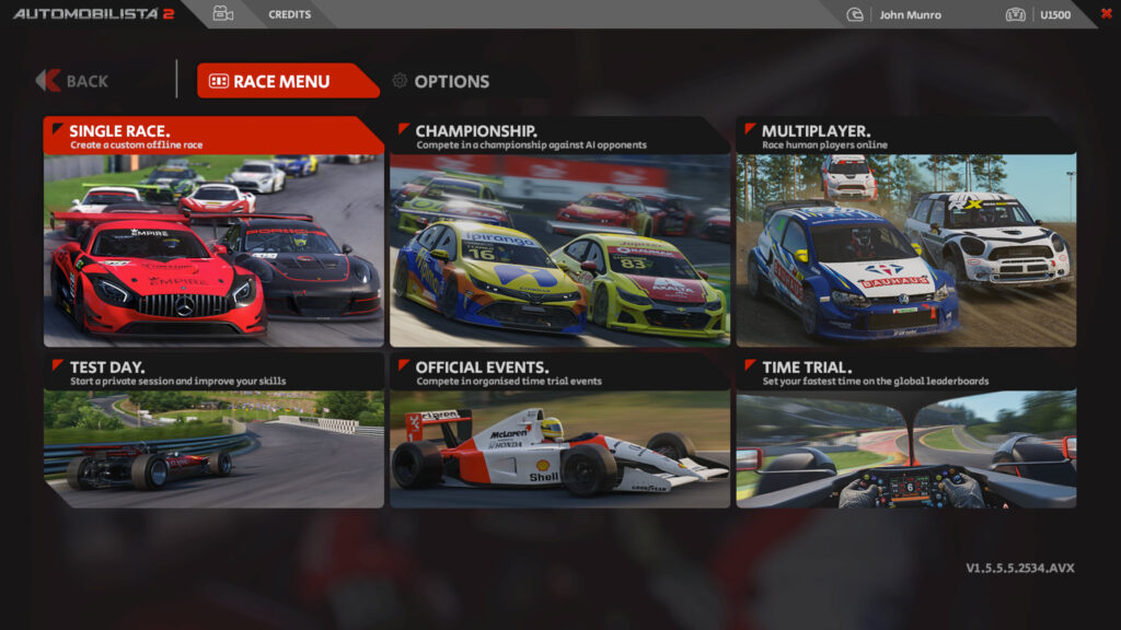 Race Menu in AMS2