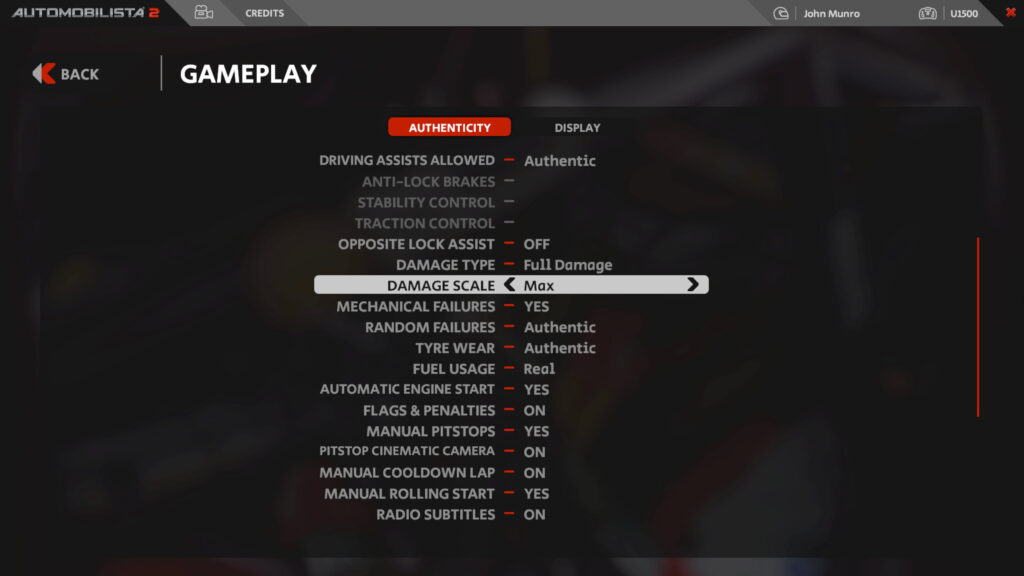 Gameplay settings