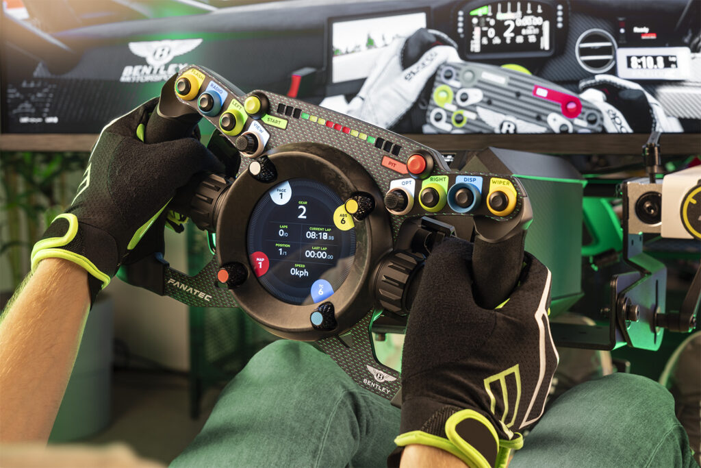 Fanatec Podium Steering Wheel Bentley GT3 on a sim rig