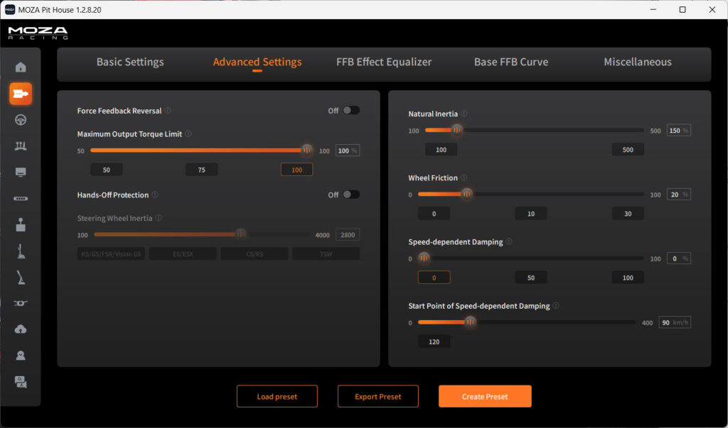 R12 advanced FFB settings