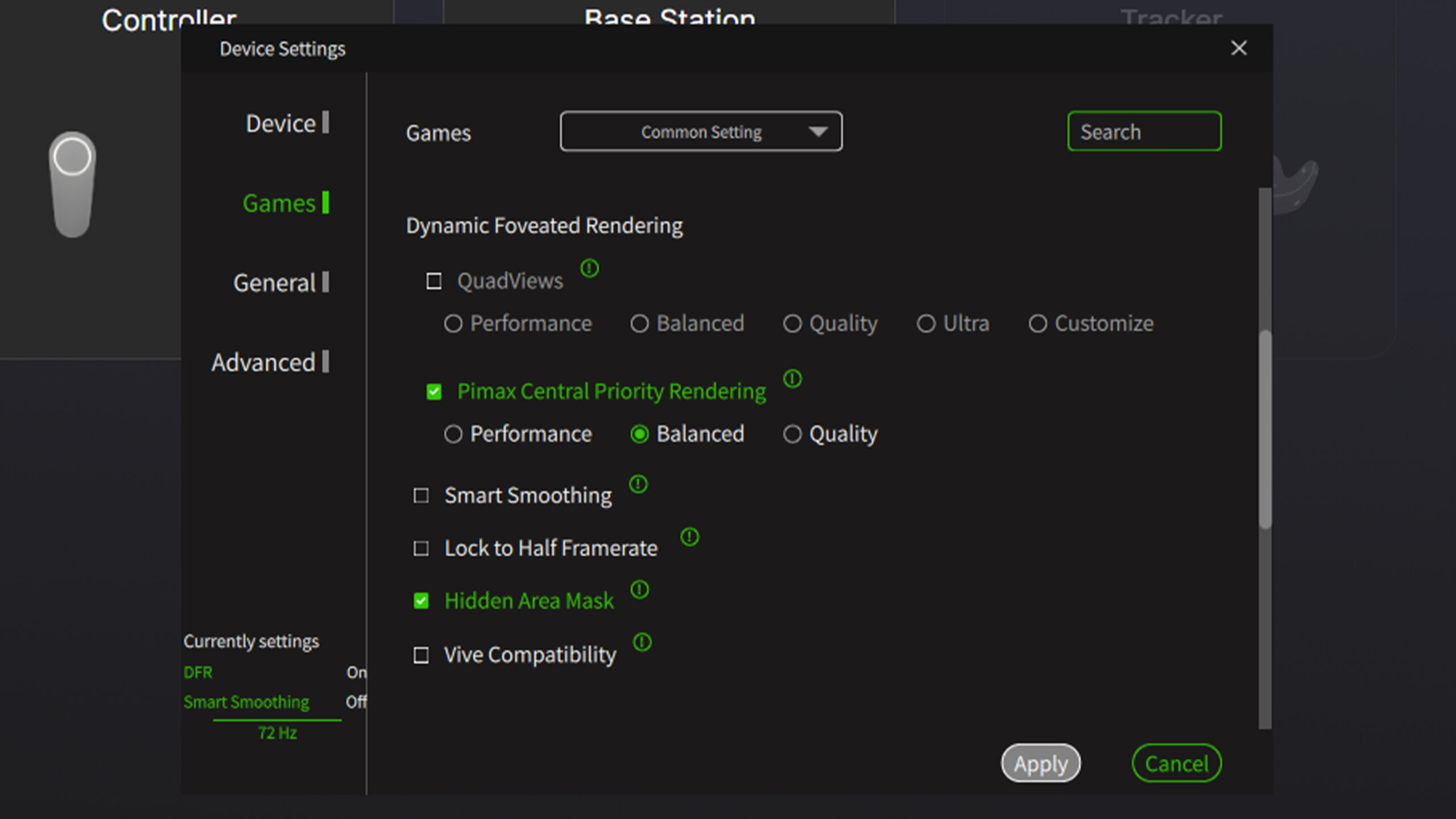 Foveated rendering settings