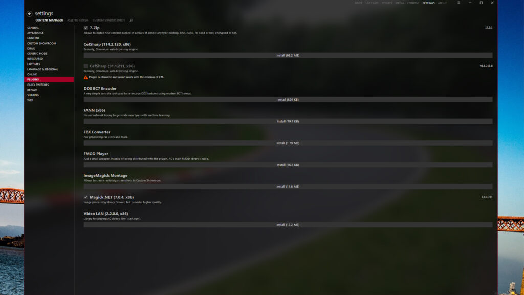 Plugins in Content Manager for Assetto Corsa