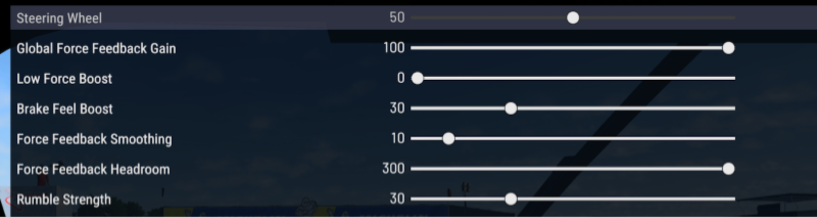Logitech RS50 Project Motor Racing PlayStation settings screenshot
