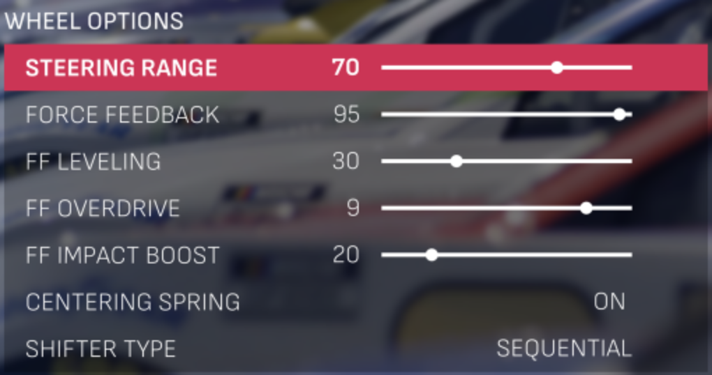 Logitech RS50 NASCAR 25 Xbox settings screenshot
