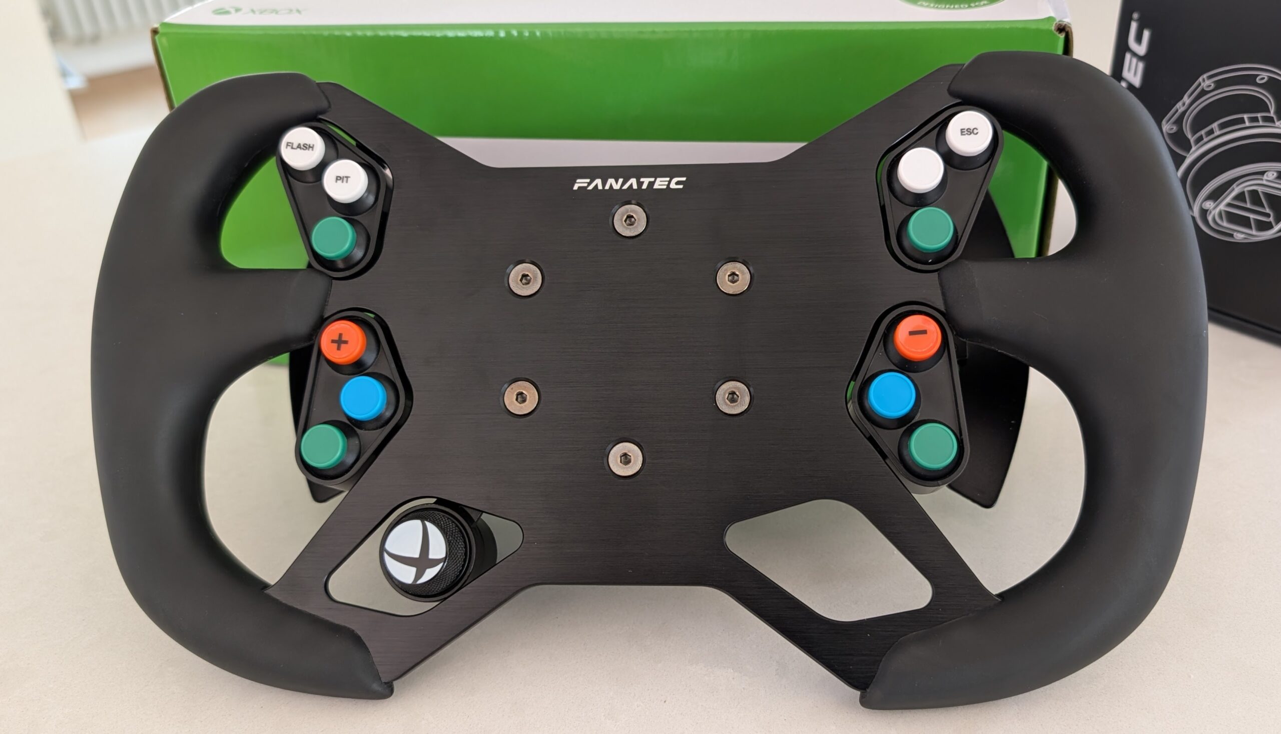 Completed ClubSport GT3 wheel with custom button colours fitted