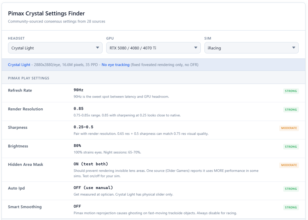 pimax settings filder