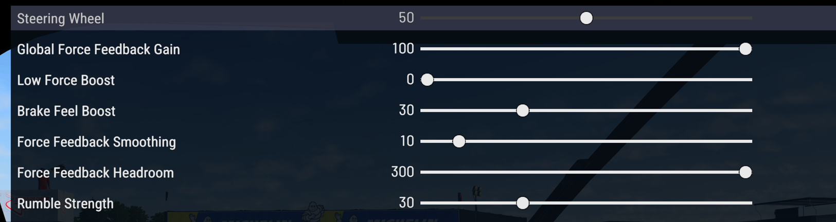 Logitech RS50 Project Motor Racing settings screenshot