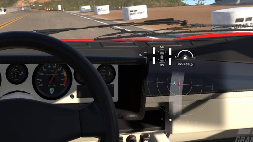 Gran Turismo 7 cockpit view in PSVR2 with radar overlay