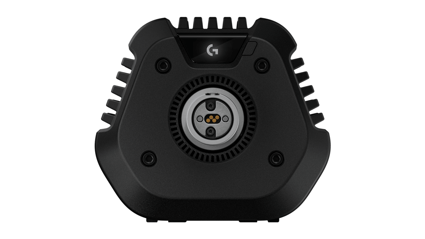 Logitech G RS50 wheelbase with RS hub and round wheel - hero shot