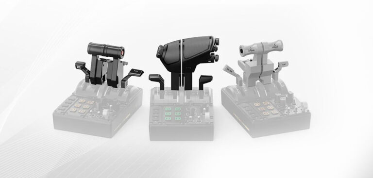 MOZA MTQ Throttle Quadrant with Boeing TQB lever pack installed - 17 programmable buttons and rotary controls visible