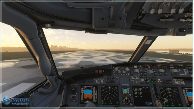 Cockpit view of the PMDG 737-700 in Microsoft Flight Simulator 2024