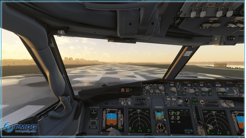 Cockpit view of the PMDG 737-700 in Microsoft Flight Simulator 2024