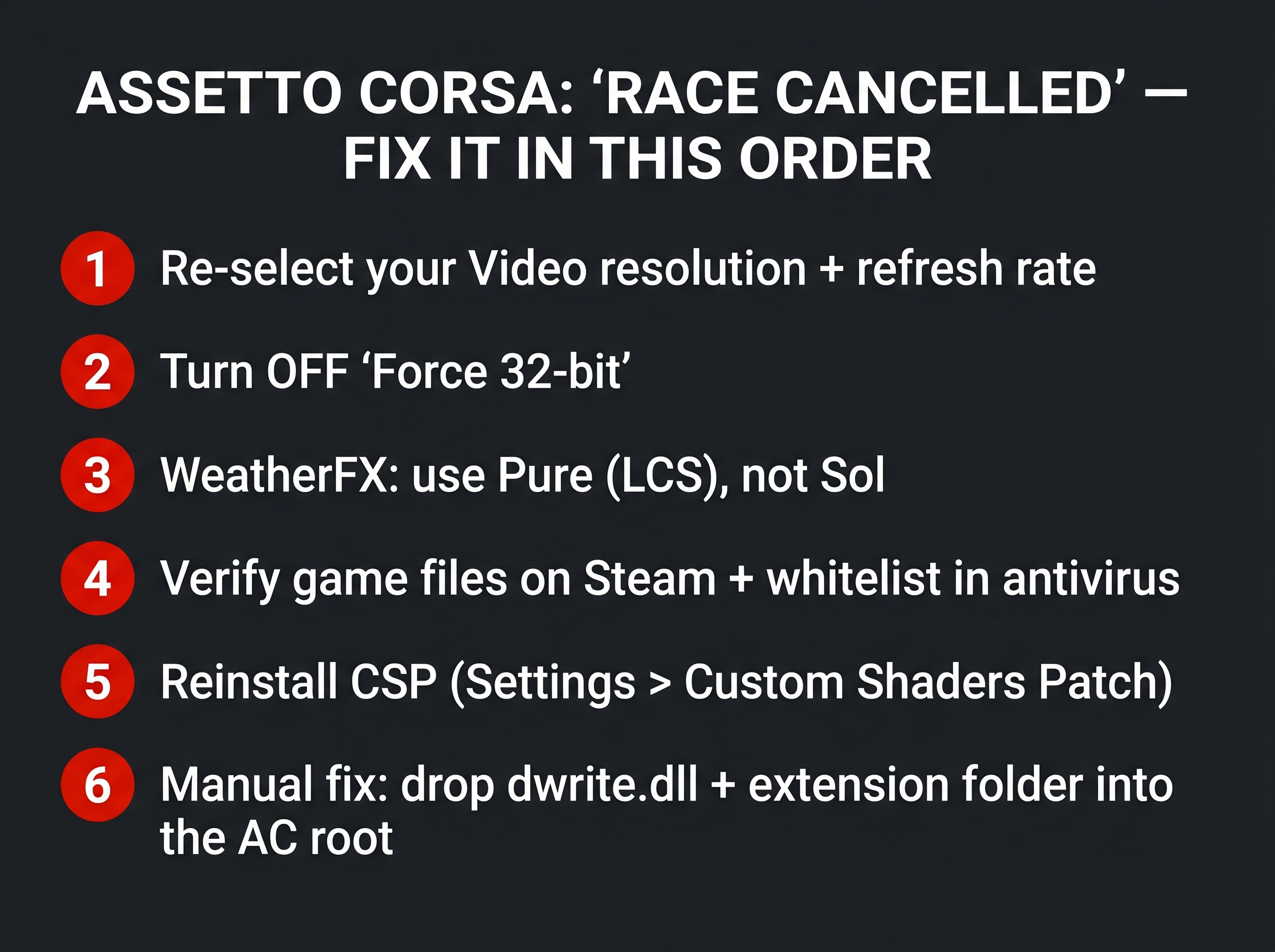 Assetto Corsa Race Cancelled Error: How to Fix It (CSP + Content Manager)