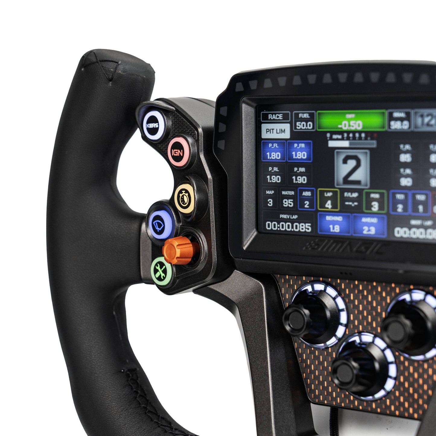 Simagic Zeus GT front view with MagicDash 4 display fitted