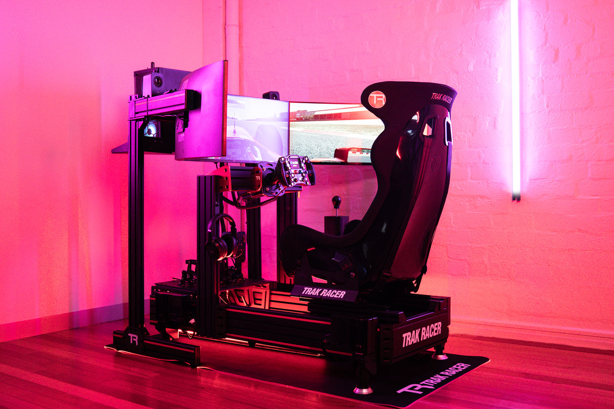 Trak Racer TR160 full-motion sim racing rig with D-BOX motion actuators