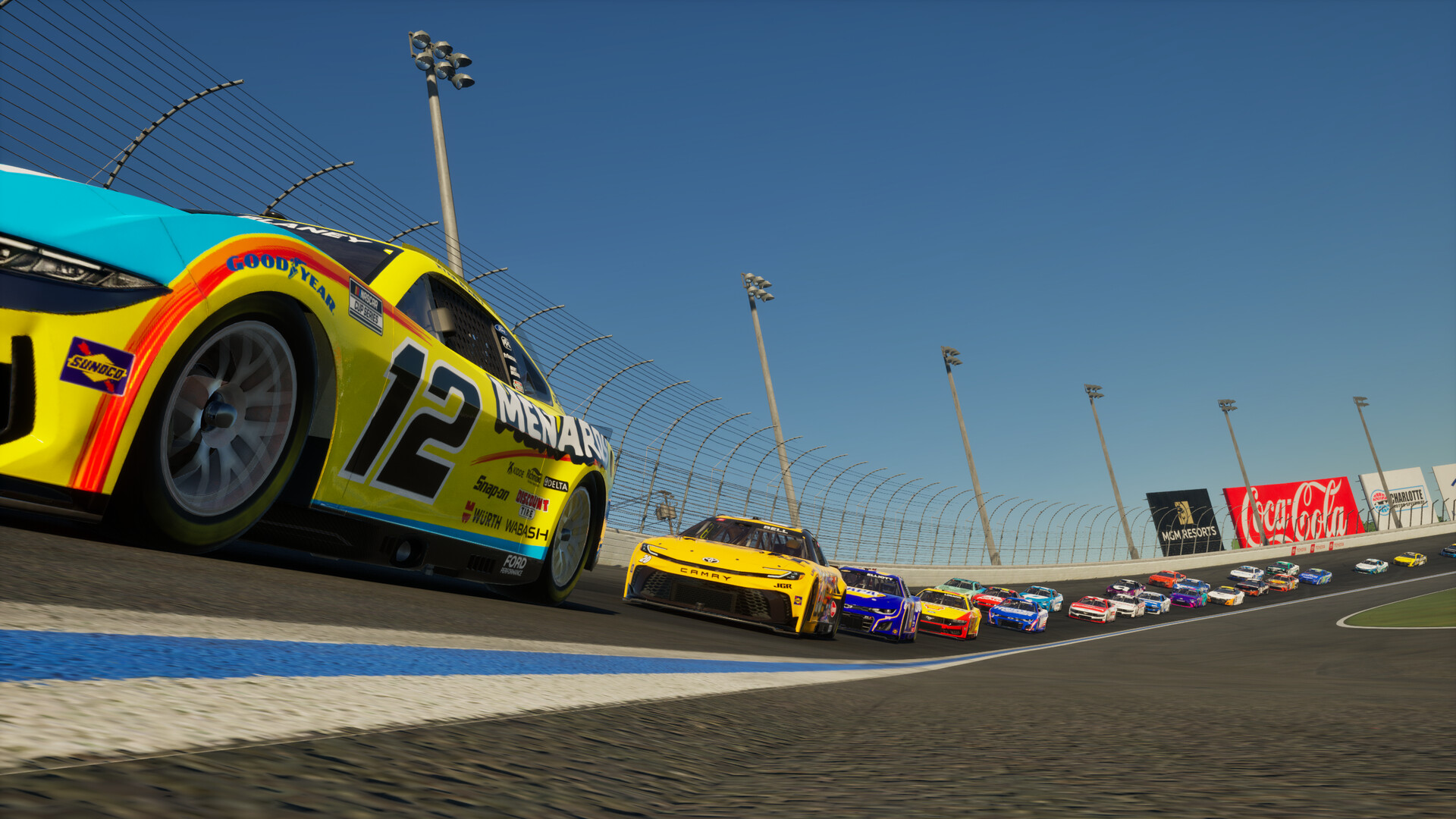 NASCAR 25 gameplay - Cup cars racing three-wide