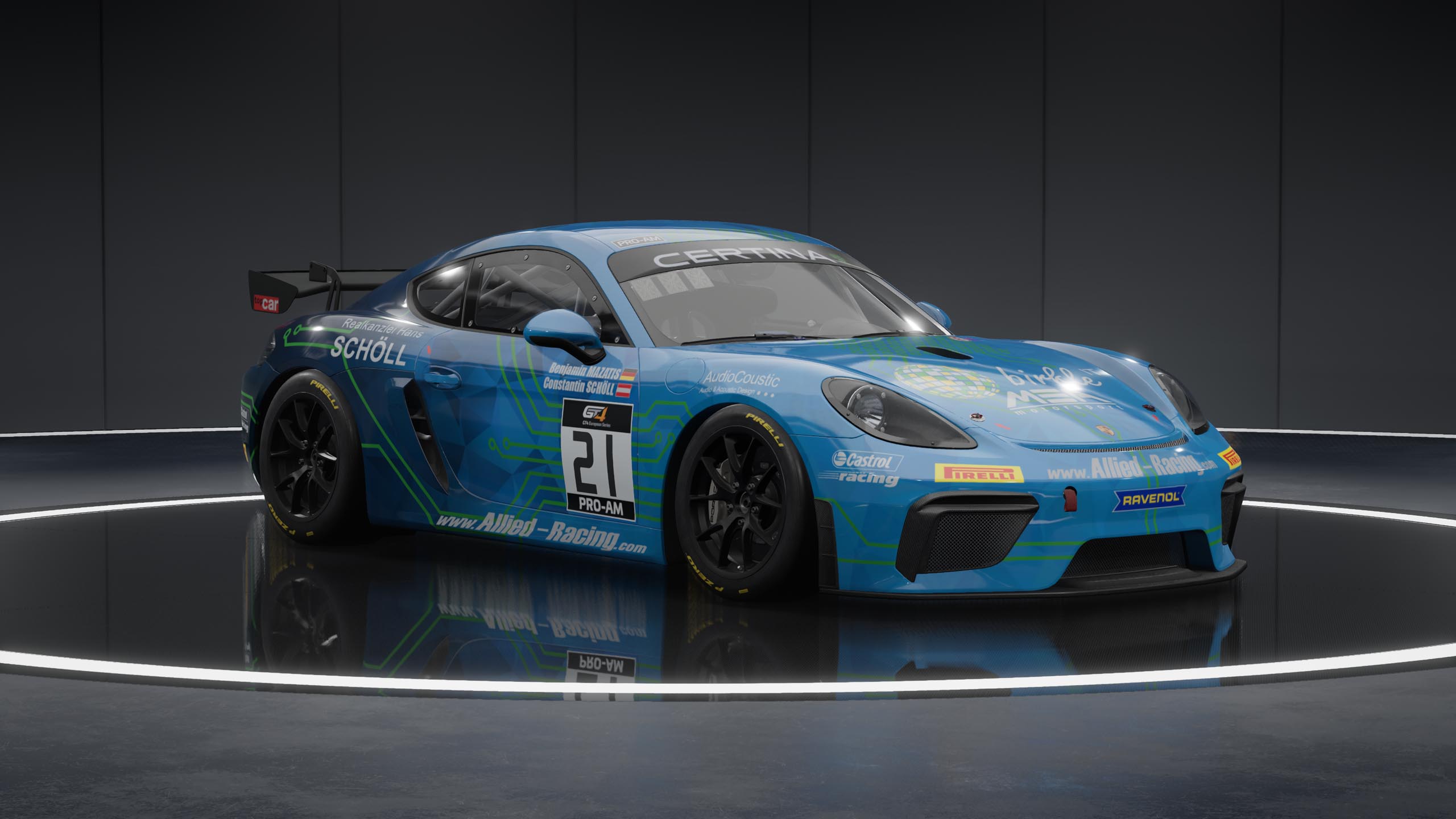 Porsche 718 Cayman GT4 Clubsport racing car in Assetto Corsa Competizione