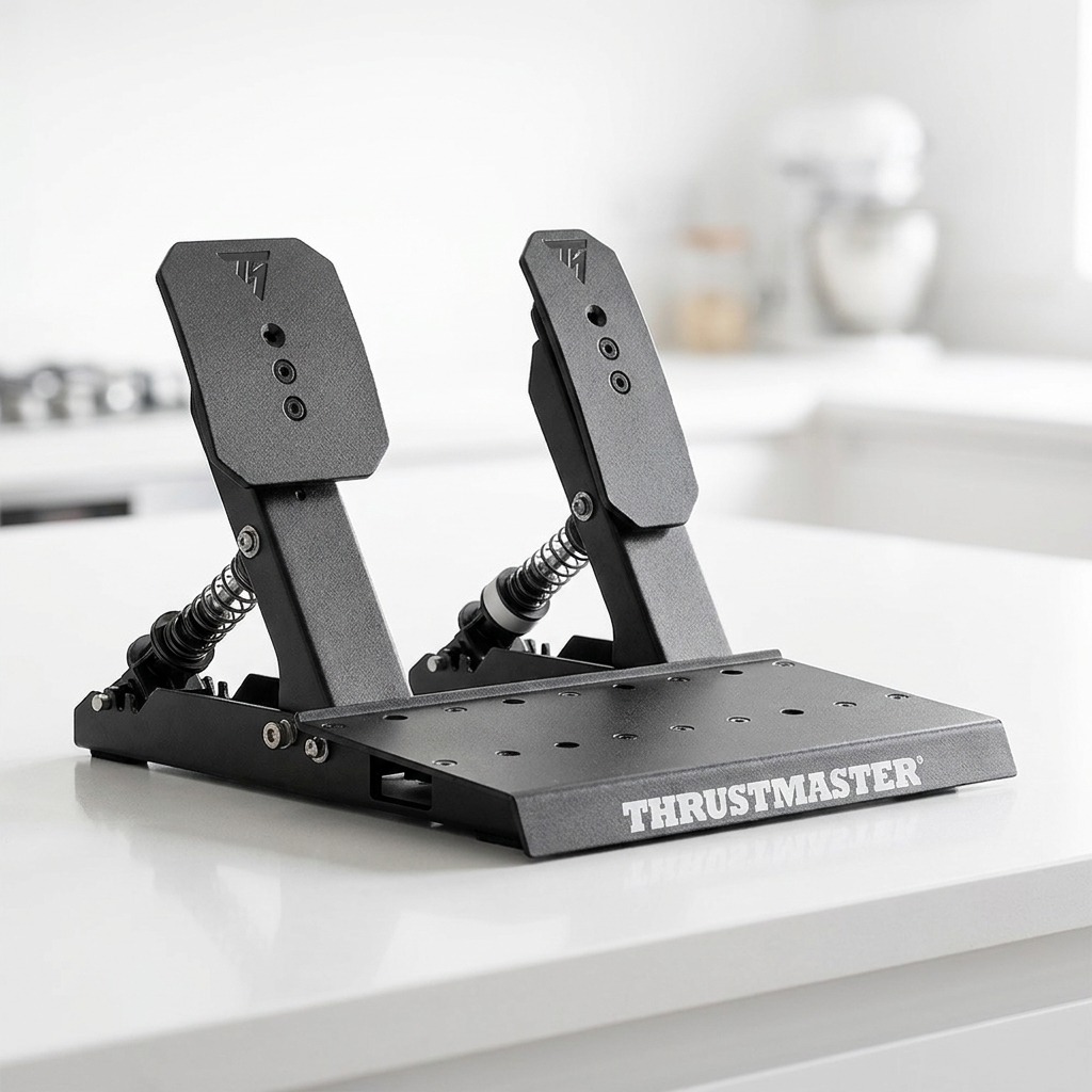 Thrustmaster T598 Raceline LTE two-pedal set, product shot on a white worktop