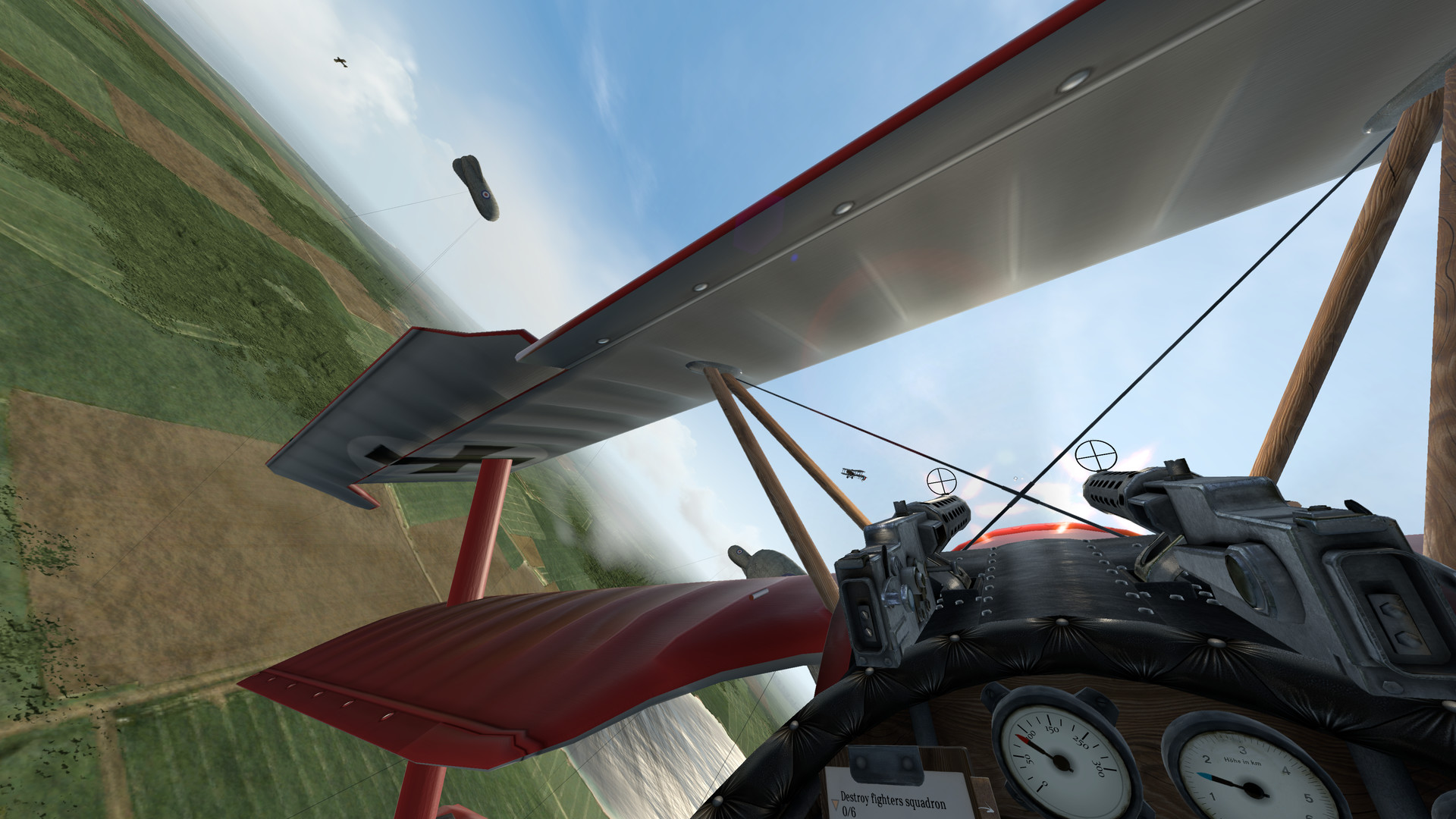 Warplanes WW1 Fighters open-cockpit biplane view over twin machine guns