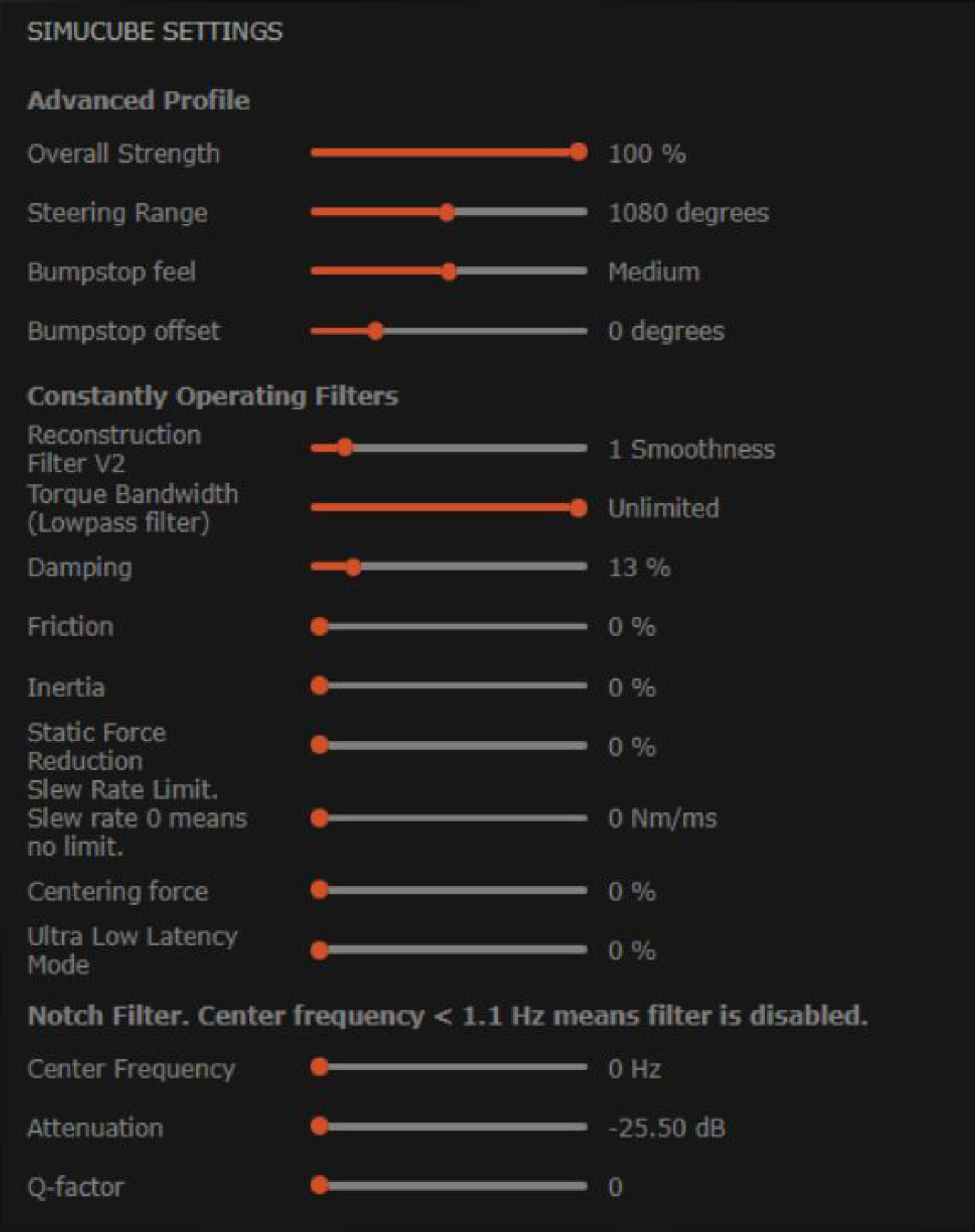 Simucube advanced profile settings from the Kunos AC EVO wheel setup guide