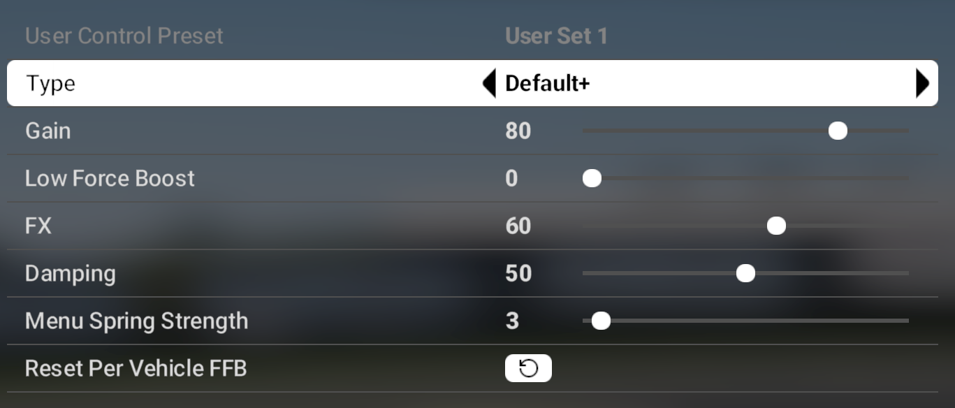 Automobilista 2 force feedback settings recommended by Logitech for the RS50