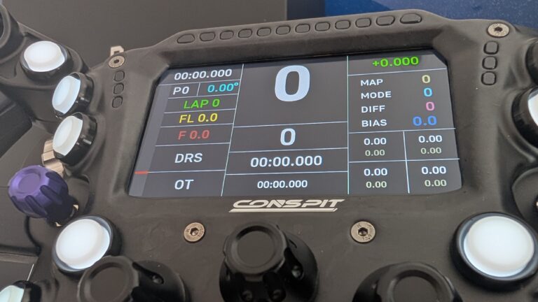 Conspit 290 GP dashboard display running live telemetry