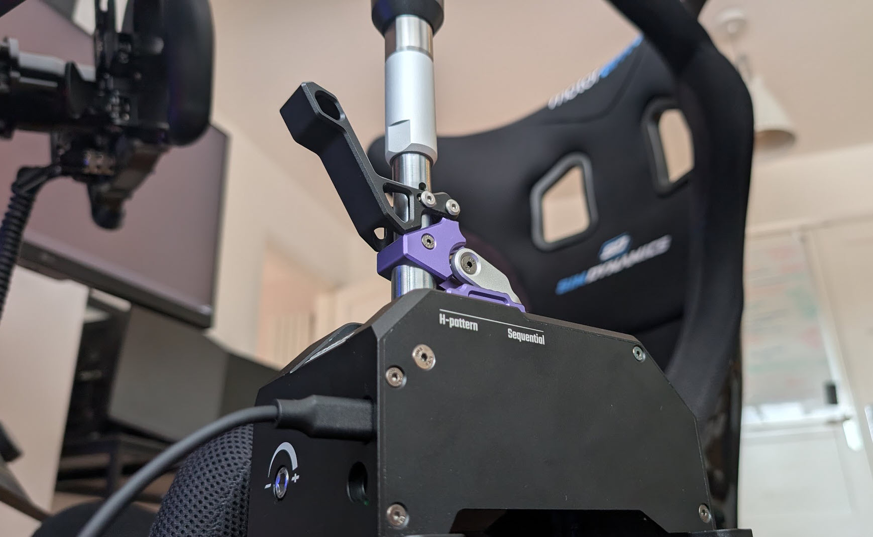 CONSPIT CHS shifter mounted on the 8020 armrest of my sim rig