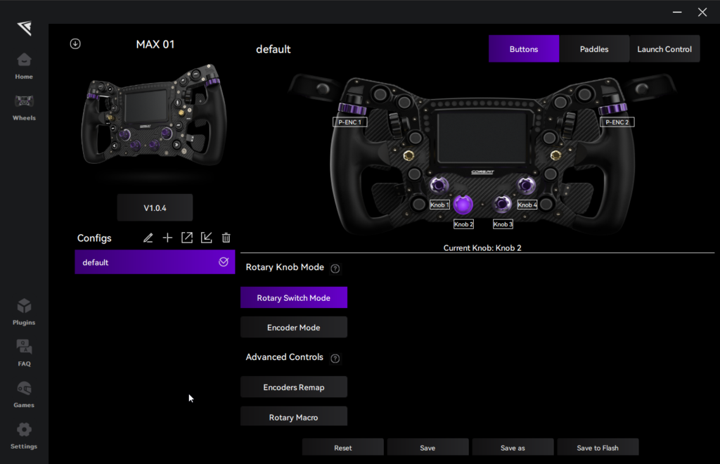 Conspit Link software configuring the Max 01 wheel