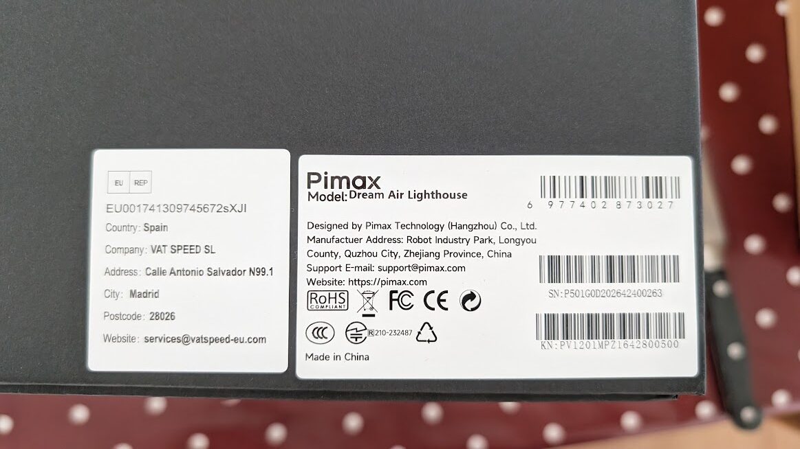 Pimax box label reading Model: Dream Air Lighthouse