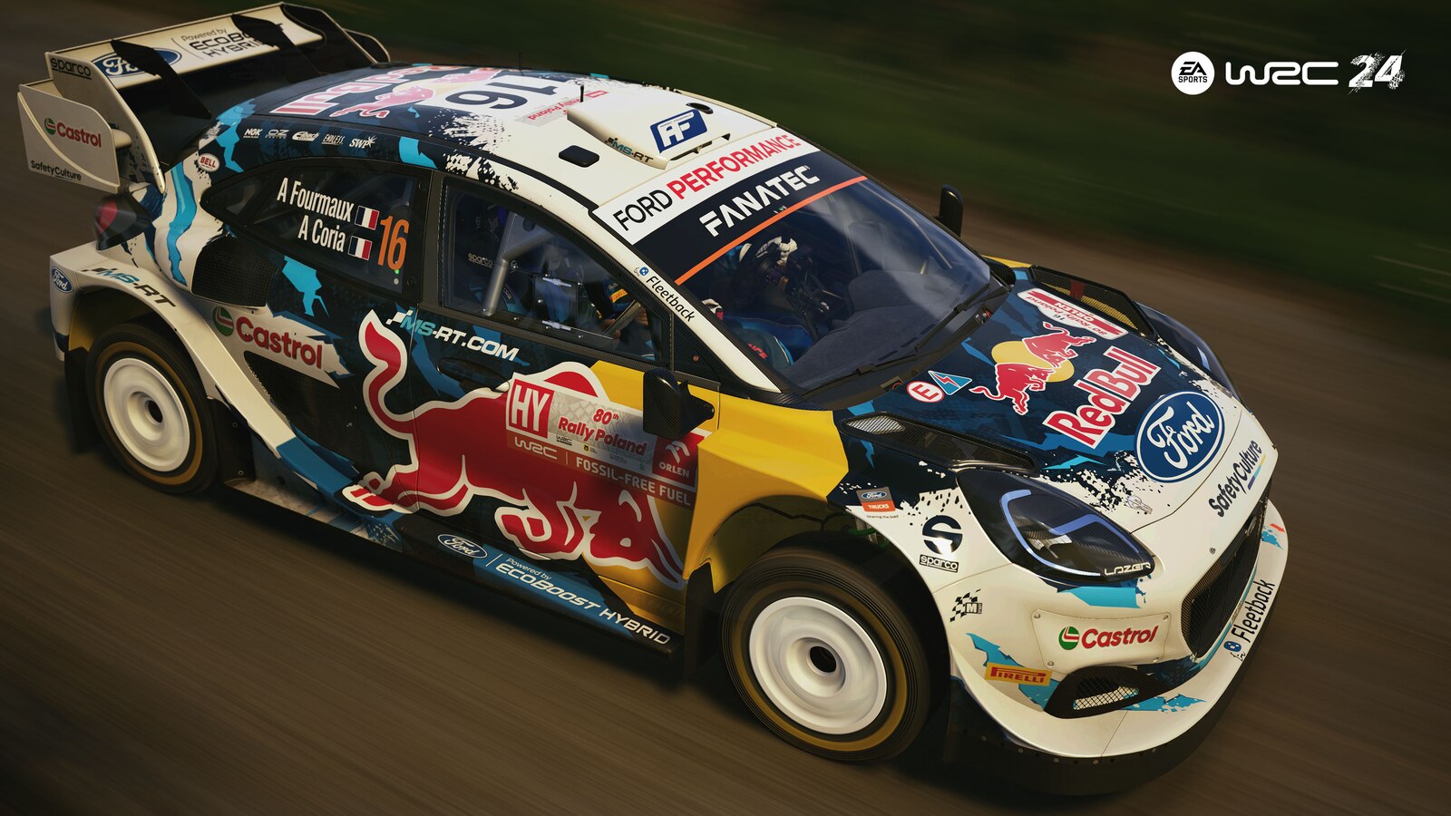 Ford Puma Rally1 on a forest stage in EA SPORTS WRC