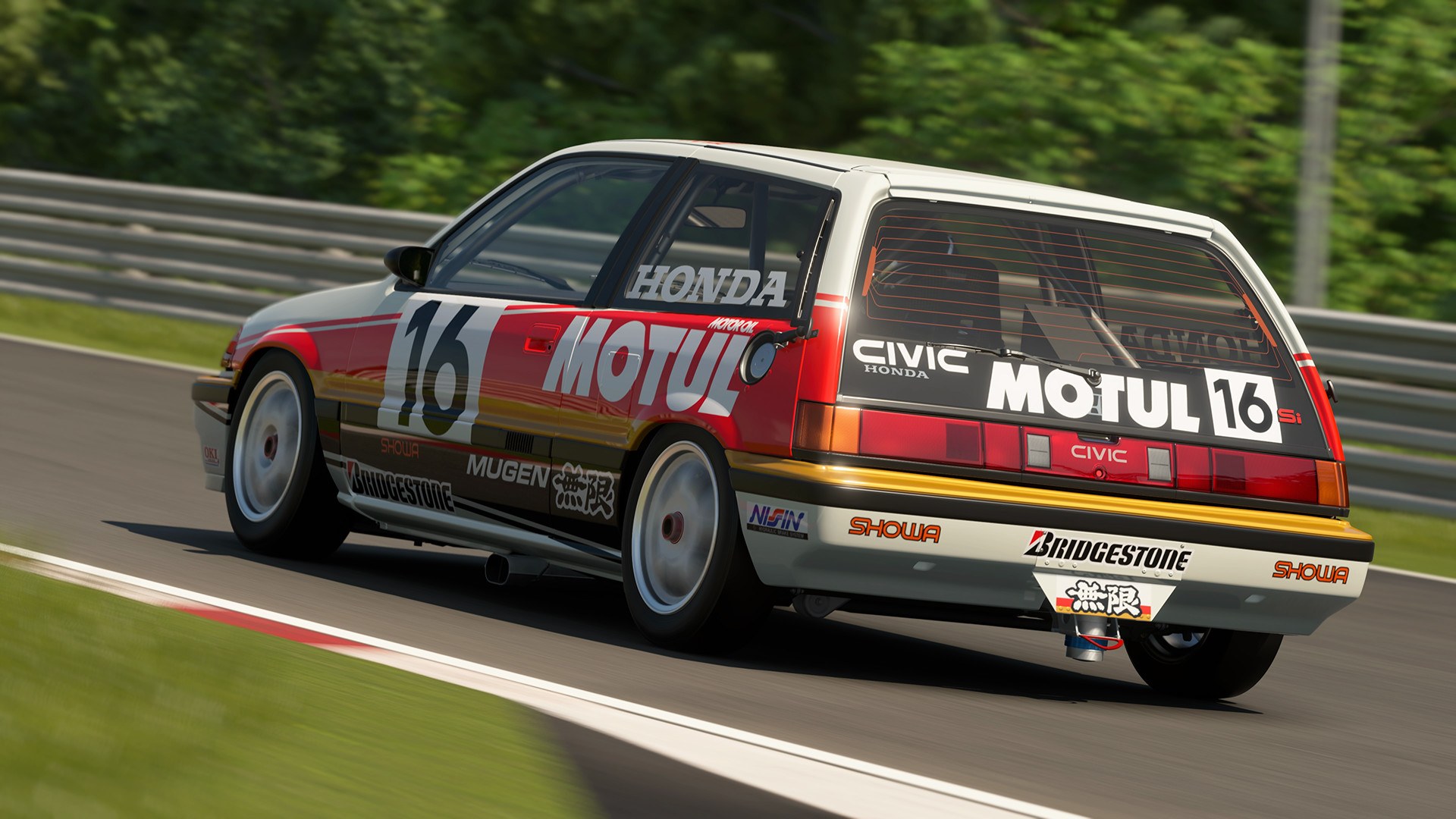 Honda Civic touring car in Motul livery on track in Gran Turismo 7