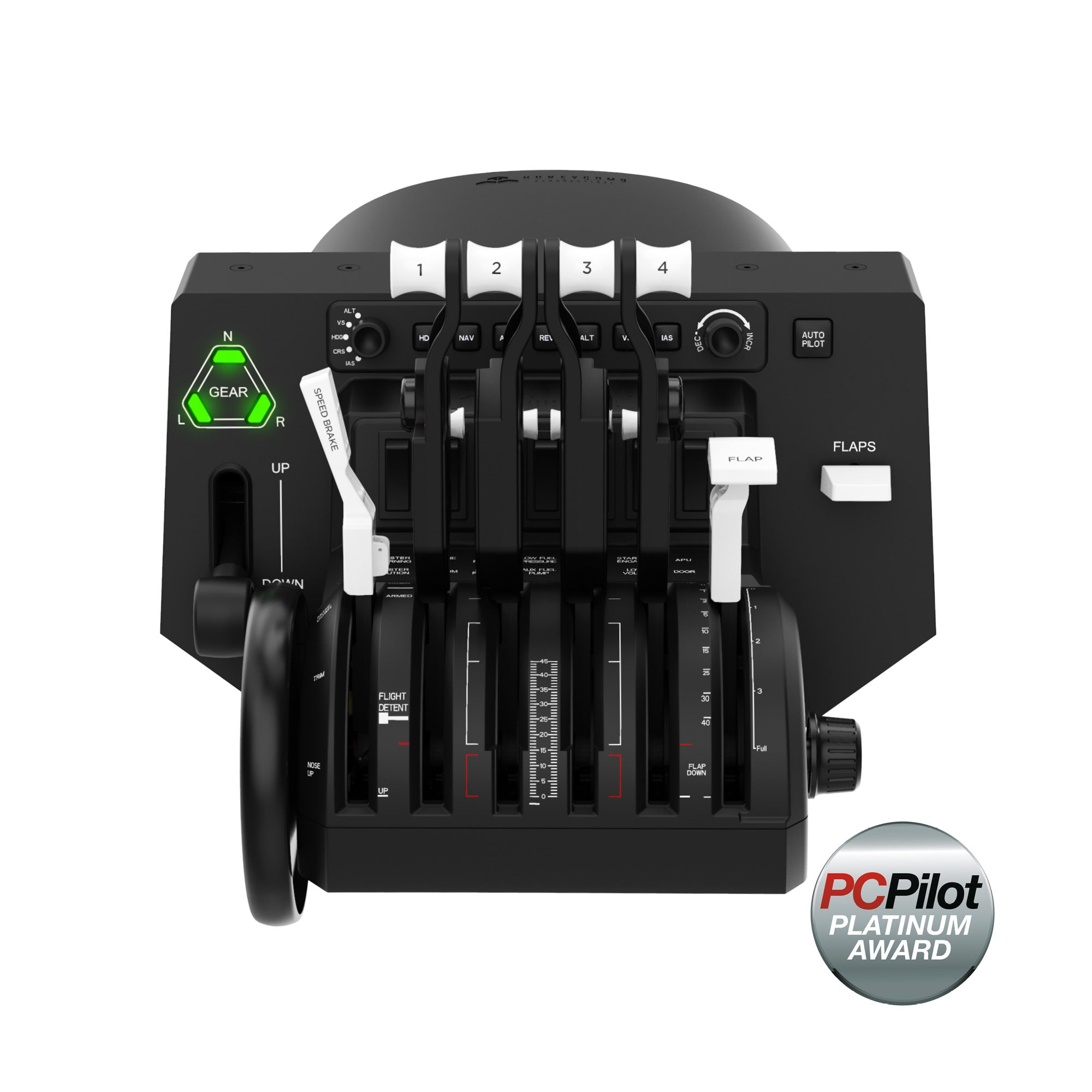 Honeycomb Bravo Throttle Quadrant with six levers, gear lever and autopilot panel