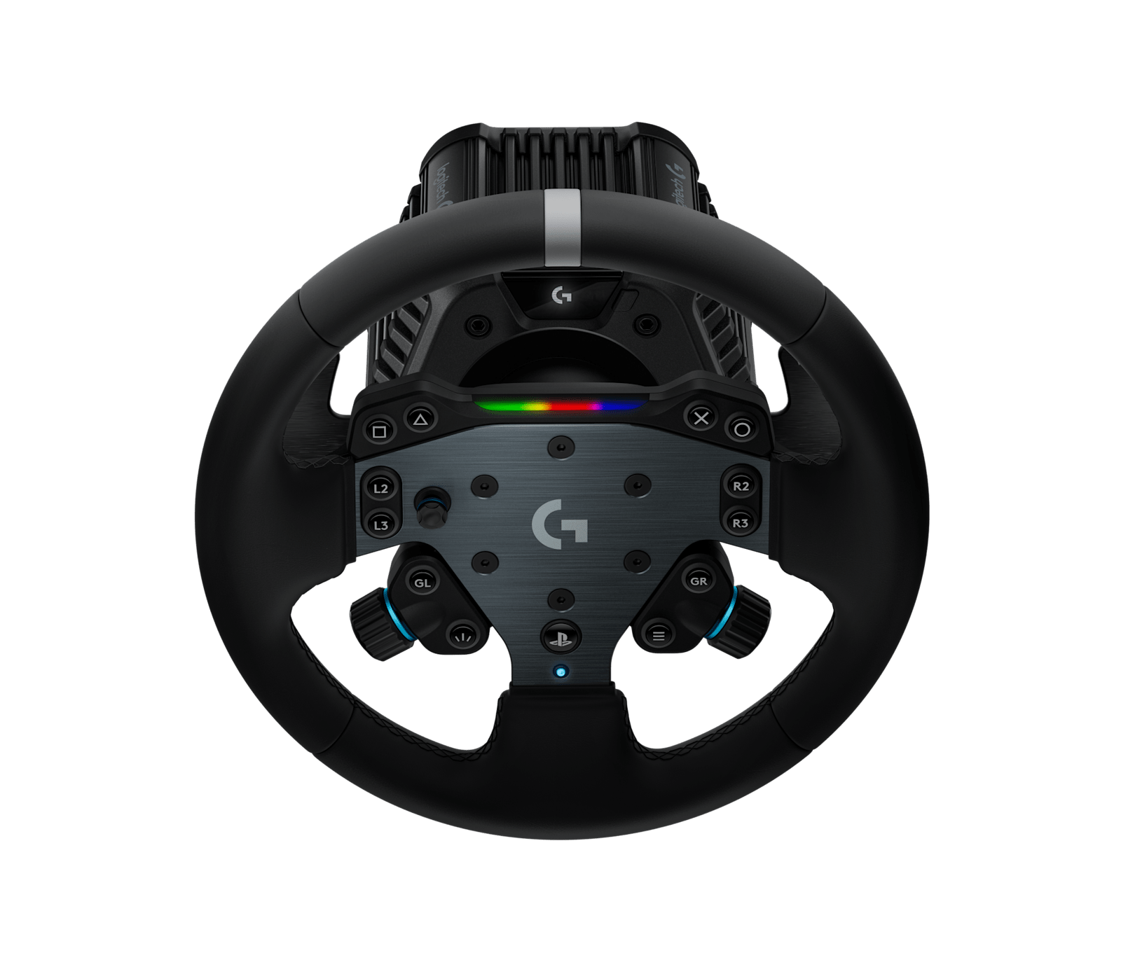 Logitech G RS50 System - the direct drive base with the RS round wheel fitted