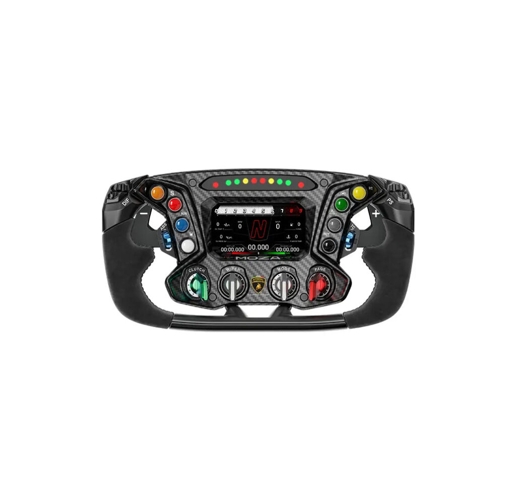 Moza Lamborghini Essenza SCV12 steering wheel with its touchscreen