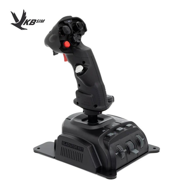 VKB Gladiator NXT EVO Space Combat Edition flight stick on its steel desk plate