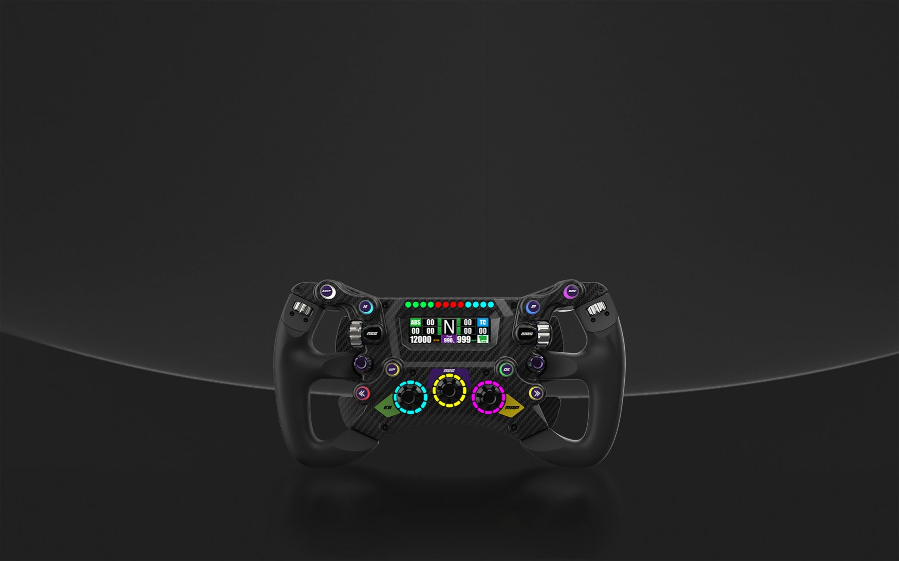 CONSPIT formula-style steering wheel with a colour display and shift lights