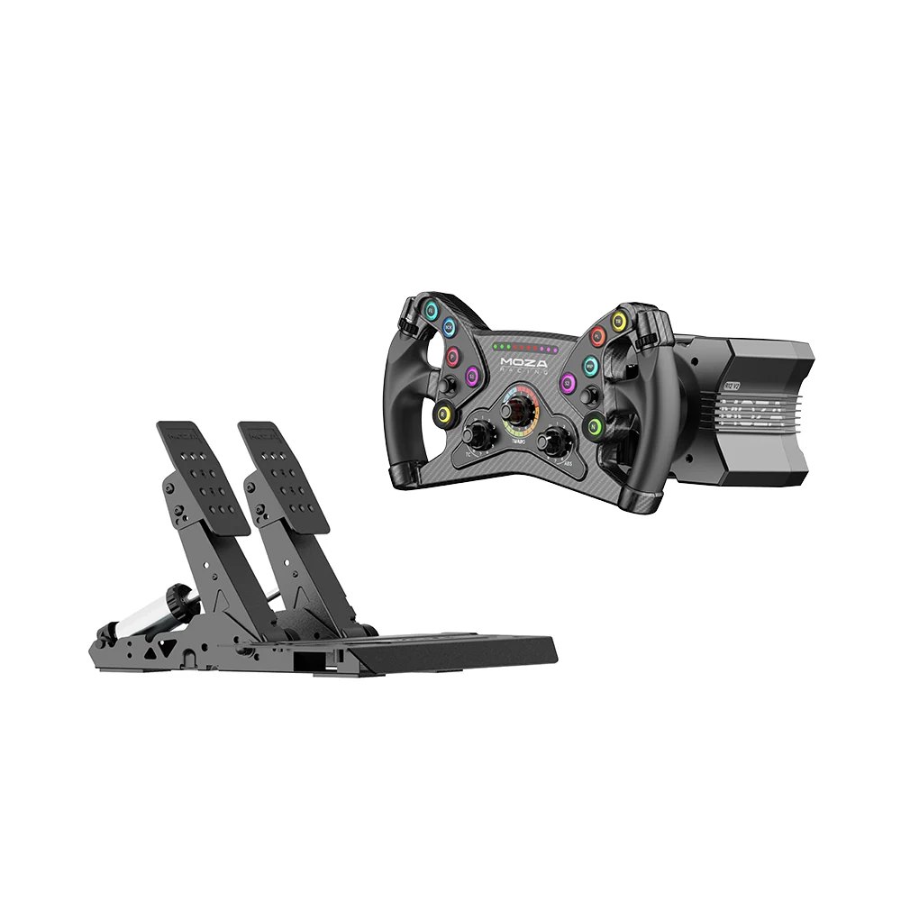 MOZA R12 V2 base with the KS wheel and SRP2 load cell pedals