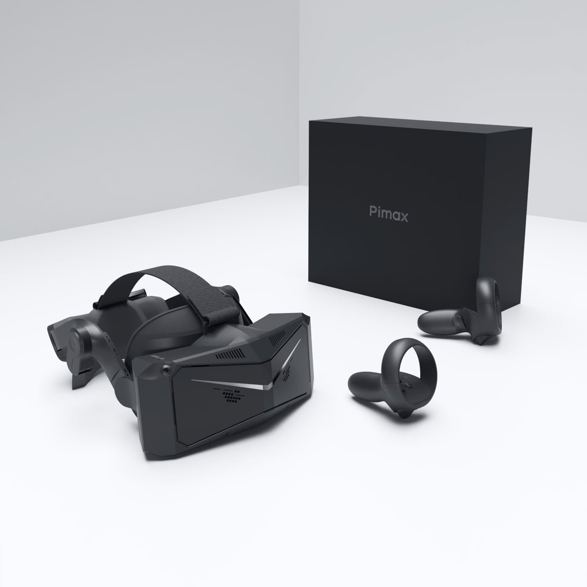 Pimax Crystal Light VR headset with its controllers and box
