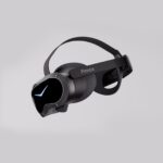 Pimax Crystal Pro headset side on, black, with the Pimax logo on the side arm
