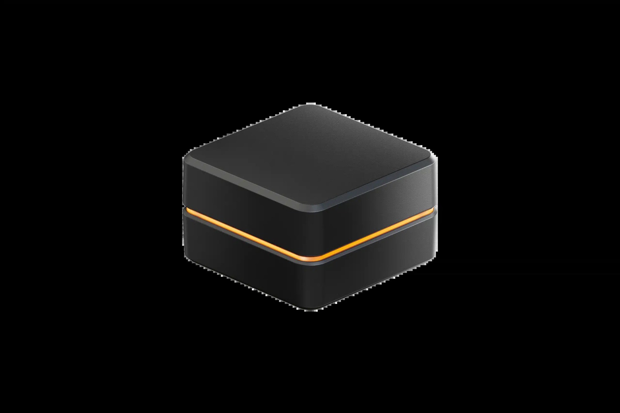 Simucube Link Hub, a small black box with an orange light band