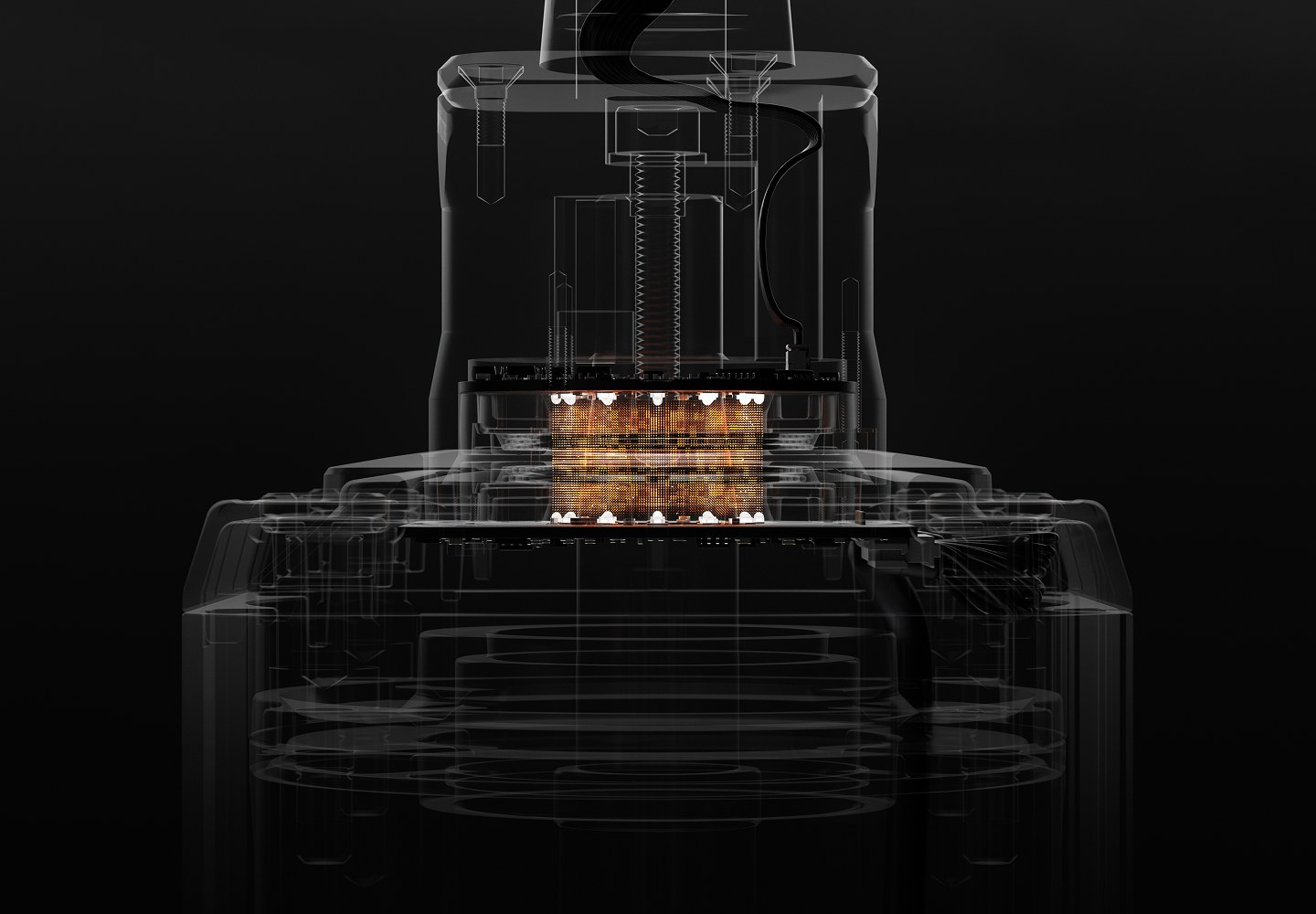 Cutaway render of the Simucube Link Quick Release showing the ring of infrared LEDs
