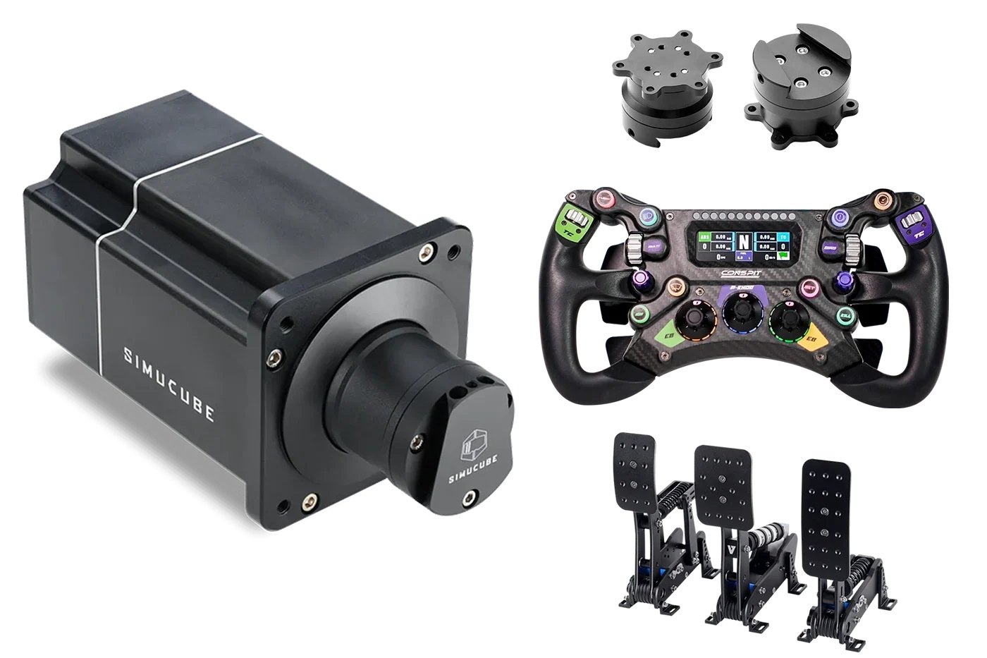 Simucube 2 Pro base, CONSPIT 300 GT wheel and VNM three-pedal set